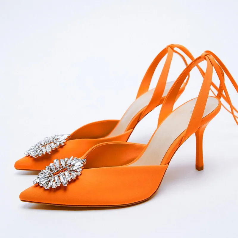 Women's Shoes Autumn Orange Lace-up Stiletto Heel Pointed High Heel Rhinestone Buckle Temperament Muller Single Shoe Women
Women's Shoes Autumn Orange Lace-up Stiletto Heel Pointed High Heel Rhinestone Buckle Temperament Muller Single Shoe Women