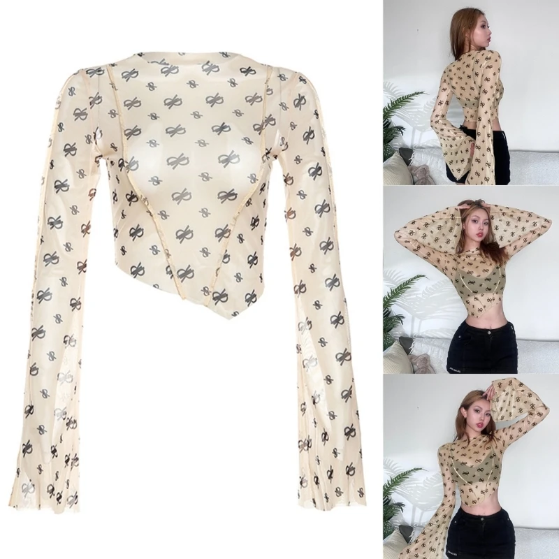Women Mesh Crop Top Long Sleeve See Through Shirt Sheer Neck Letter Print Blouse Going Out Tops Clubwear S-L
Women Mesh Crop Top Long Sleeve See Through Shirt Sheer Neck Letter Print Blouse Going Out Tops Clubwear S-L