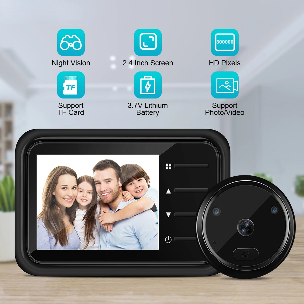 Умный электронный дверной звонок с камерой, цветной ЖК-дисплей 2,4 дюйма, ИК Ночное Видение, Видеозвонок для двери, Домашняя безопасность, гла...
Умный электронный дверной звонок с камерой, цветной ЖК-дисплей 2,4 дюйма, ИК Ночное Видение, Видеозвонок для двери, Домашняя безопасность, гла...