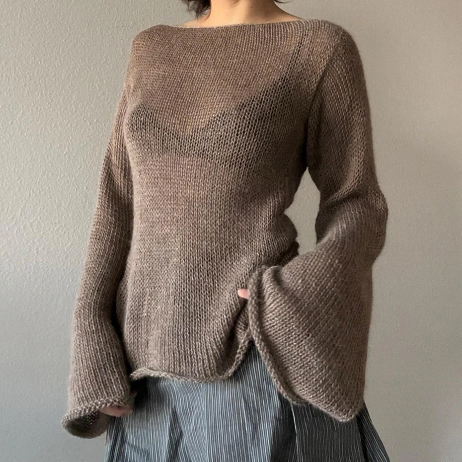 Sweater for Women Backless Flared Sleeve Loose Knitted Sweater 2023 Autumn Winter Solid Color Black Sweater Jumper
Sweater for Women Backless Flared Sleeve Loose Knitted Sweater 2023 Autumn Winter Solid Color Black Sweater Jumper