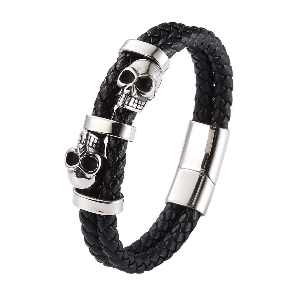 Custom Size Stainless Steel Skull Charms Leather Bracelets Men's Braided Double Layer Rope Wrap Bangles for Male Daily Jewelry
Custom Size Stainless Steel Skull Charms Leather Bracelets Men's Braided Double Layer Rope Wrap Bangles for Male Daily Jewelry