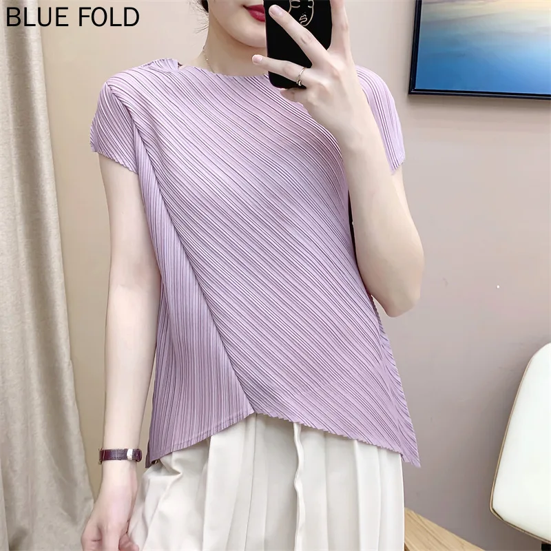 Miyake Fold Summer New Pair Folding T-Shirt Top Women's Short Sleeves Thin Casual PLEATS T Shirt Crop Top Blusas
Miyake Fold Summer New Pair Folding T-Shirt Top Women's Short Sleeves Thin Casual PLEATS T Shirt Crop Top Blusas