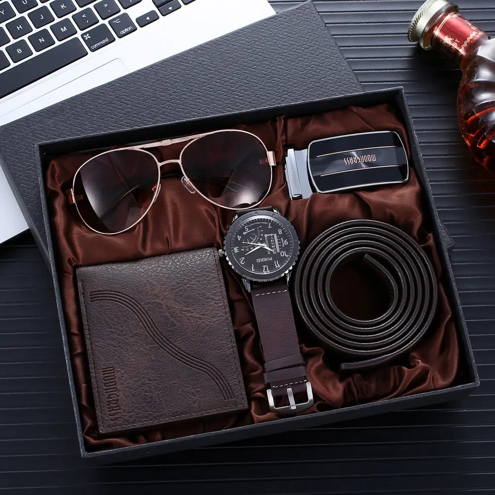 5 in 1 Business Gift Box Men Watch Aautomatic Buckle Belt Purse Sunglasses Creative Holiday Marketing Combo Set
5 in 1 Business Gift Box Men Watch Aautomatic Buckle Belt Purse Sunglasses Creative Holiday Marketing Combo Set