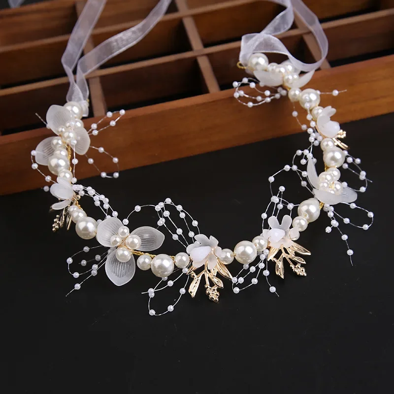 

Children headwear Elegant Girls Imitated Pearl Hair Headdress Baby Flower Wreath Bride Garland Head Hoop Wedding Headbands Hair