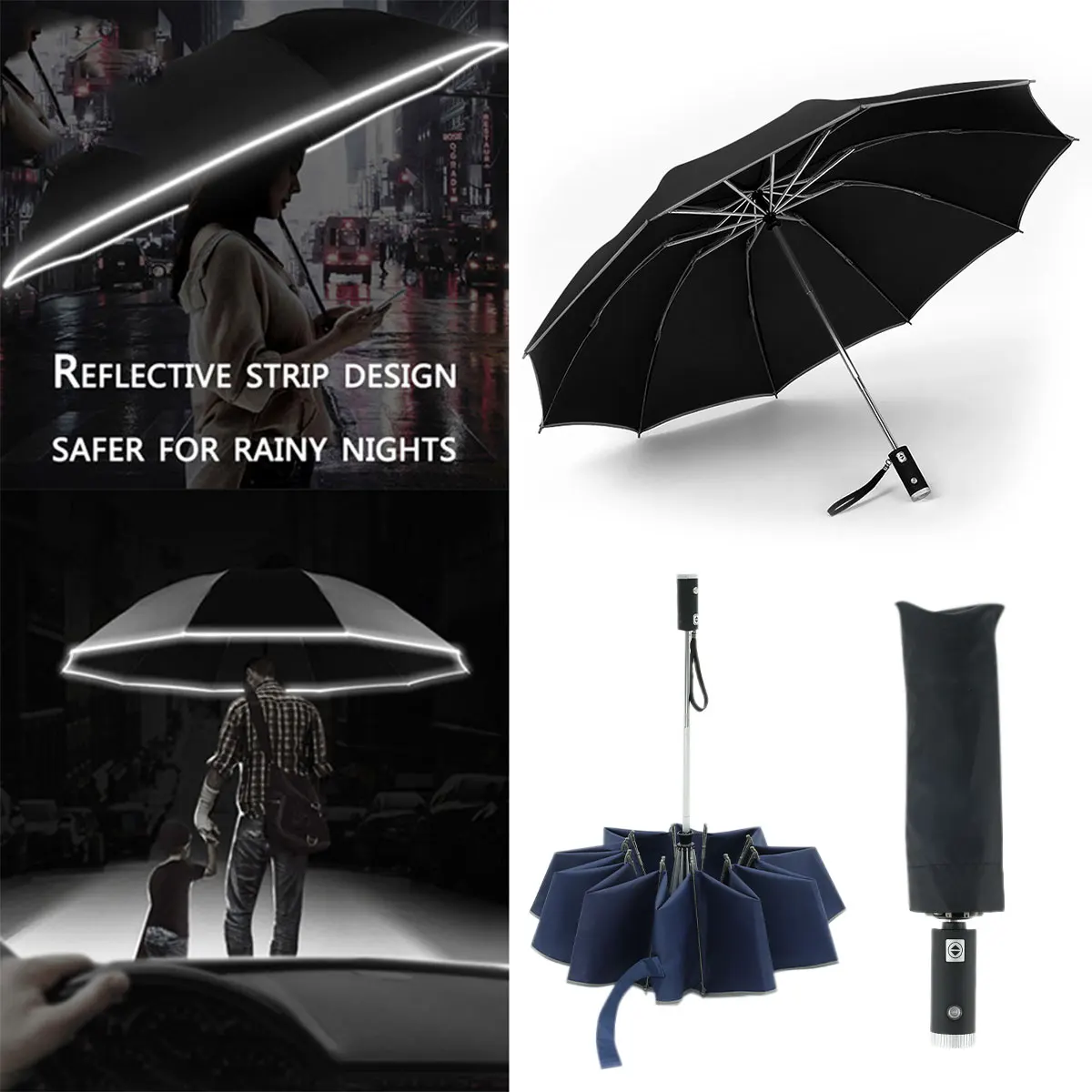 105cm Automatic Umbrella With LED Flashlight Windproof Portable Reflective Stripe Umbrella 3 Folding Inverted 10 Ribs Umbrellas
105cm Automatic Umbrella With LED Flashlight Windproof Portable Reflective Stripe Umbrella 3 Folding Inverted 10 Ribs Umbrellas