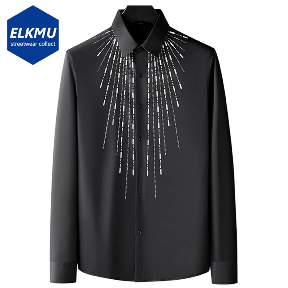 Men's Fashion Slim Button Shirts Printed Long Sleeve Korean Casual Shirts Black White
Men's Fashion Slim Button Shirts Printed Long Sleeve Korean Casual Shirts Black White