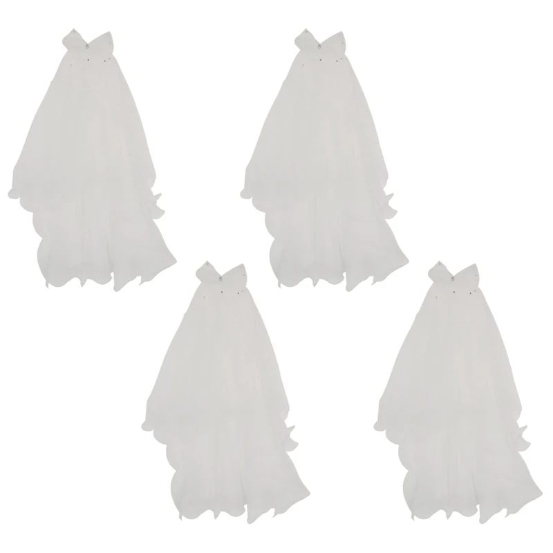 

4X Women Wedding Veil Dress White Bowknot Layers Tulle Ribbon Edge Bridal Veils