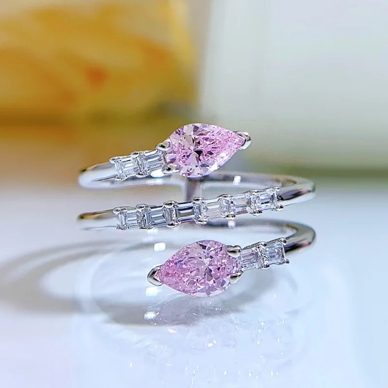 

Женское Открытое кольцо из серебра 2022 пробы с розовыми бриллиантами, универсальное импортное кольцо из высокоуглеродистого бриллианта, новинка 925