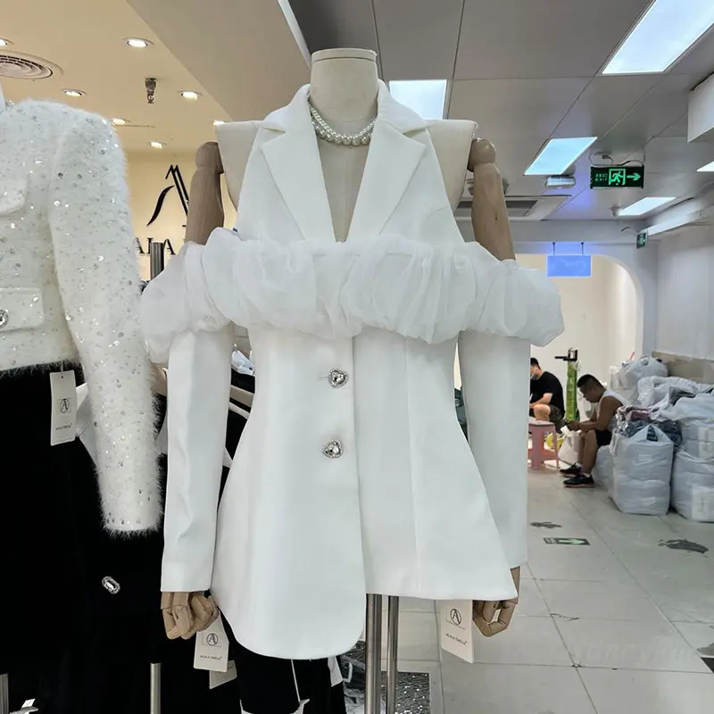 2022 Autumn New Sexy White Blazer Lady Fashion Organza Bud Shawl Off Shoulder Business Suit Coat
2022 Autumn New Sexy White Blazer Lady Fashion Organza Bud Shawl Off Shoulder Business Suit Coat