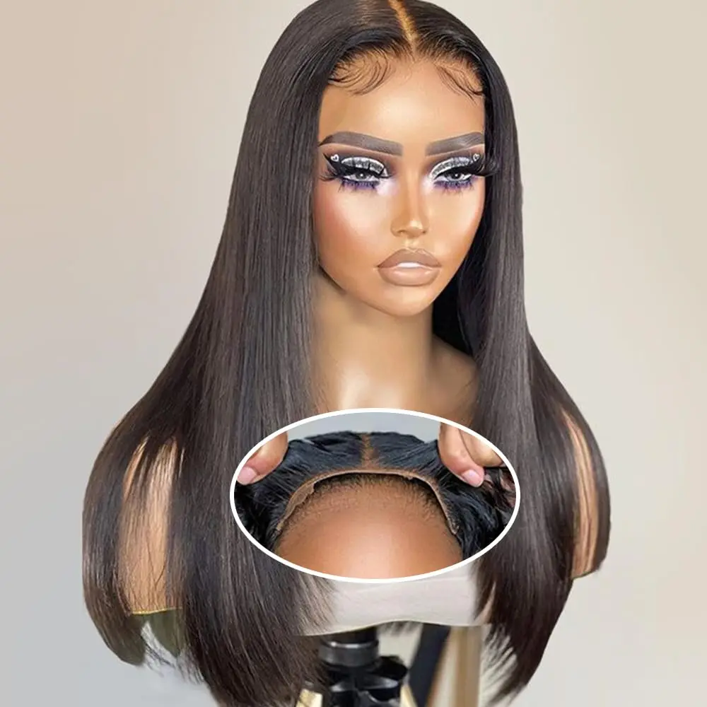 

Парик без клея с многослойной огранкой, 4X4, синтетический парик на сетке для черных женщин, плотность 180%, прямые предварительно выщипанные волосы Yaki