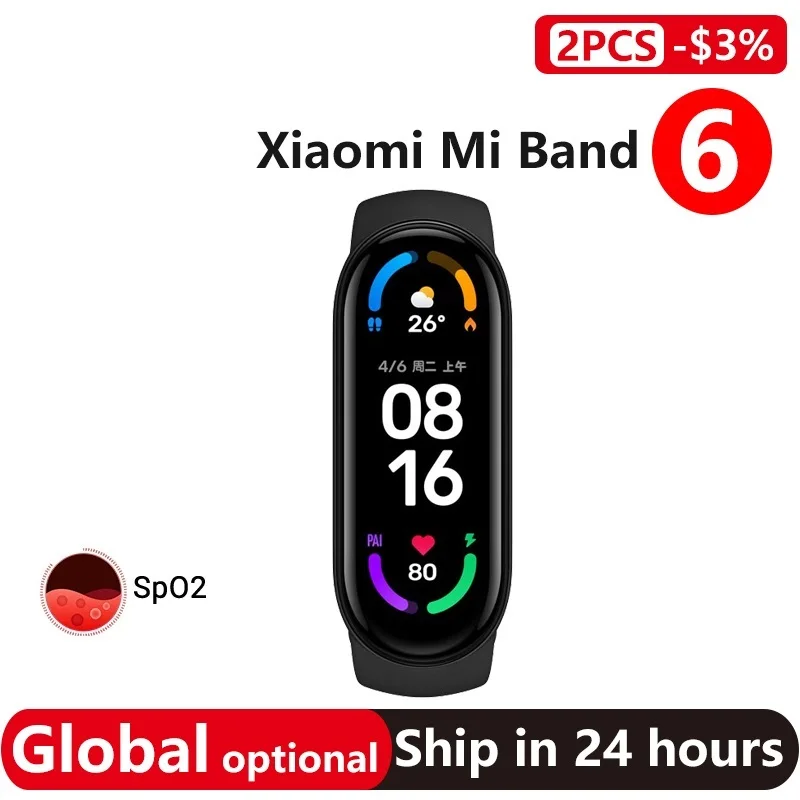 Xiaomi Mi Band 6 Global version Smart Bracelet Color AMOLED Screen Miband 6 Blood Oxygen Fitness Traker Bluetooth Waterproof
Xiaomi Mi Band 6 Global version Smart Bracelet Color AMOLED Screen Miband 6 Blood Oxygen Fitness Traker Bluetooth Waterproof
