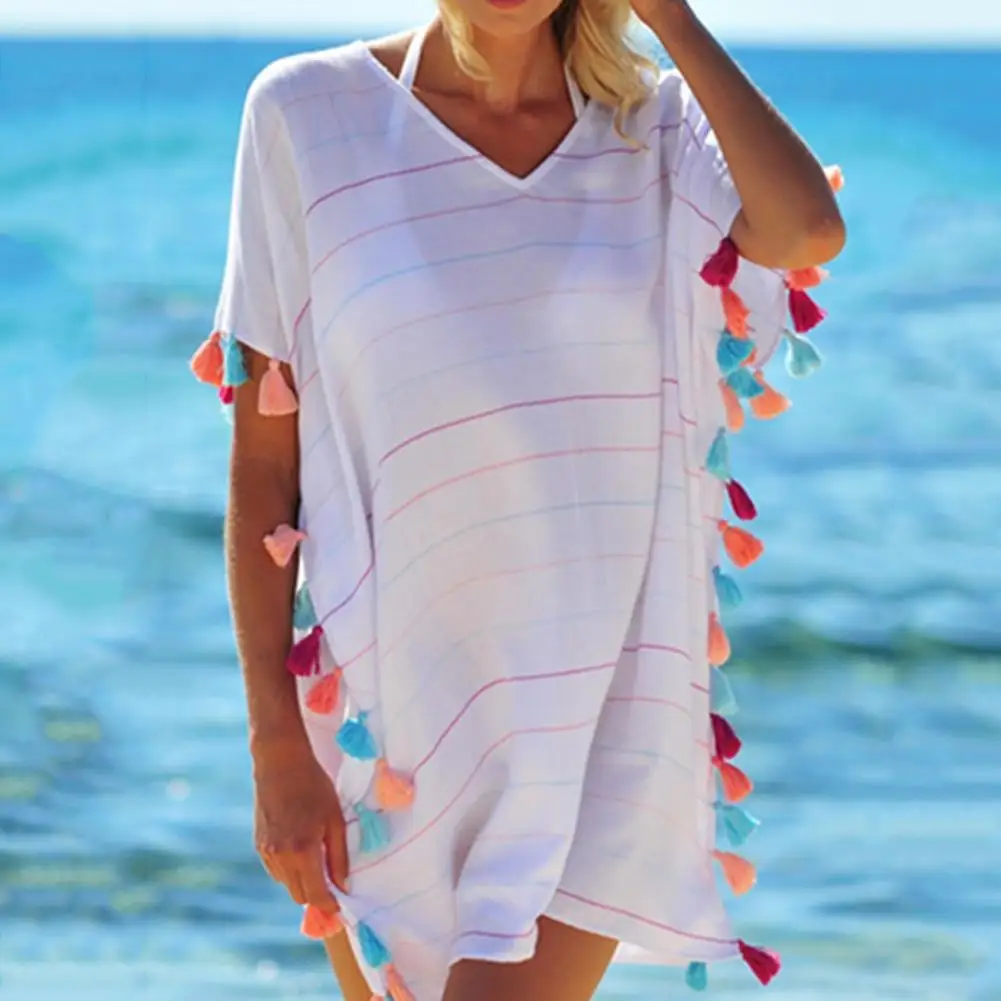 Skin-touch Trendy Tassel Ball Decor Sunscreen Dress Soft Beach Dress Lightweight for Vacation
Skin-touch Trendy Tassel Ball Decor Sunscreen Dress Soft Beach Dress Lightweight for Vacation