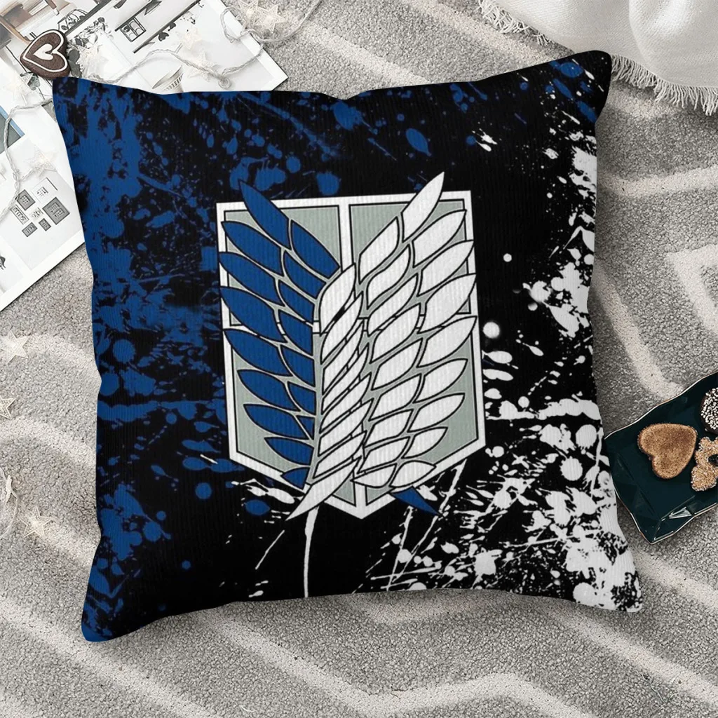 

Wing Blue White Cojines Throw Pillow Case Attack on Titan Giant Fighting Anime Cushion Home Sofa Chair Print Decorative Coussin