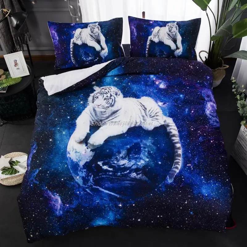 White Tiger Blue Color Galaxy Bedding Set Animal print Duvet Cover With Pillowcase Twin Queen King Size Bed Set 3pcs Bedclothes
White Tiger Blue Color Galaxy Bedding Set Animal print Duvet Cover With Pillowcase Twin Queen King Size Bed Set 3pcs Bedclothes