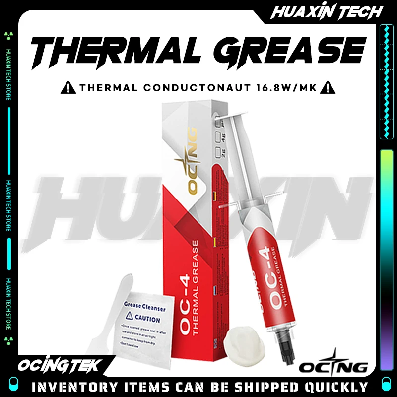 OCNG OC-4 2/4/8g thermal conductive silicone grease 16.8W/mk Graphics Card cooler CPU GPU Notebook Silicone grease with scraper
OCNG OC-4 2/4/8g thermal conductive silicone grease 16.8W/mk Graphics Card cooler CPU GPU Notebook Silicone grease with scraper
