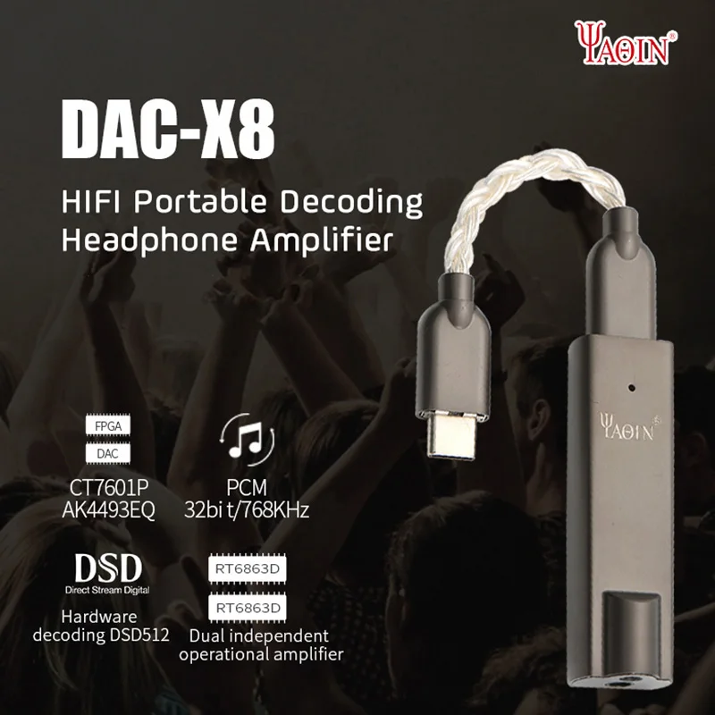 Портативный Hi-Fi декодирующий усилитель YAQIN DAC-X8 AKM4493, Кабель-адаптер с интерфейсом USB type-c 3,5, dsd512, 32 бит, 768 кГц, DAC
Портативный Hi-Fi декодирующий усилитель YAQIN DAC-X8 AKM4493, Кабель-адаптер с интерфейсом USB type-c 3,5, dsd512, 32 бит, 768 кГц, DAC