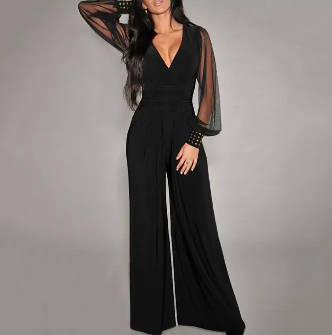 Women's Elegant Long Jumpsuit 2023 New Solid Color V-neck Mesh Stitching Rivet Straight Tube Jumpsuit Female Casual Clothing 
Women's Elegant Long Jumpsuit 2023 New Solid Color V-neck Mesh Stitching Rivet Straight Tube Jumpsuit Female Casual Clothing
