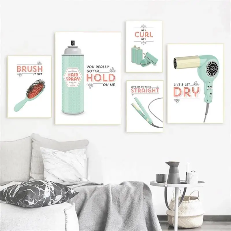 Nordic Posters And Prints Haircut Comb Hair Dryer Curling Iron Hair Spray Canvas Painting Barber Shop Hair Salon Wall Art Decor
Nordic Posters And Prints Haircut Comb Hair Dryer Curling Iron Hair Spray Canvas Painting Barber Shop Hair Salon Wall Art Decor