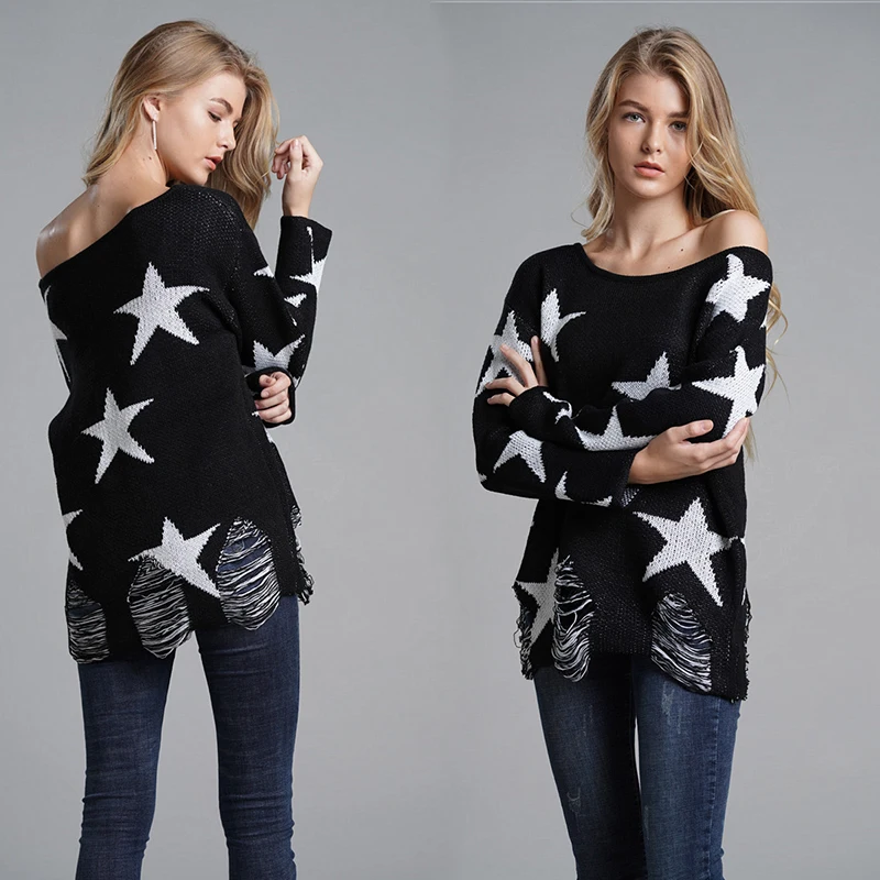 2022 Autumn Women Star Pattern Print Harajuku Thin Ripped Sweater Loose Casual O Neck Pullover Y2k Streetwear Knitwear Sweaters
2022 Autumn Women Star Pattern Print Harajuku Thin Ripped Sweater Loose Casual O Neck Pullover Y2k Streetwear Knitwear Sweaters