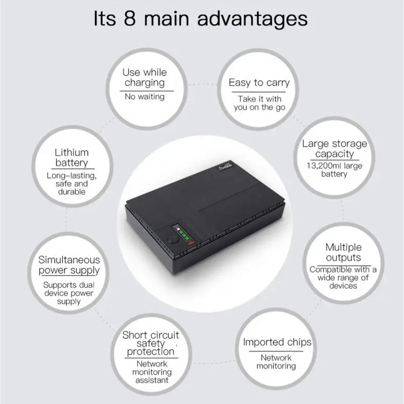 AC/DC Adapters Power Management 5V-12V Large Capacity Mini Portable UPS Backup Power Adapter For WiFi, Router
AC/DC Adapters Power Management 5V-12V Large Capacity Mini Portable UPS Backup Power Adapter For WiFi, Router