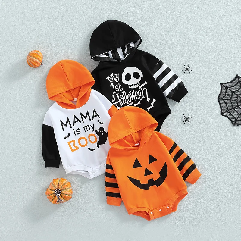 Infant Baby Unisex Casual Romper Color-Contrast/Stripe Letter Ghost Printed Long Sleeve Hooded Bodysuit Halloween Costume
Infant Baby Unisex Casual Romper Color-Contrast/Stripe Letter Ghost Printed Long Sleeve Hooded Bodysuit Halloween Costume