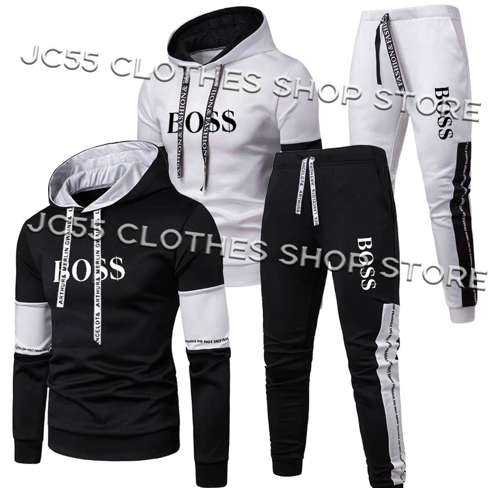 

Men Letter Printed Hoodie Set Tracksuit Fitness Casual Sweatshirt and Pants 2 Piece Set Pullover Brand Fashion Sportwear BOS