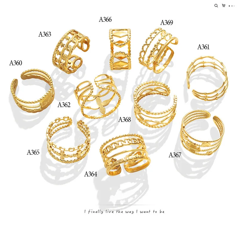 European and American Hot Selling Opening Titanium Steel Gold Plated Finger Rings Geometric Mix Fashion Variety Hip Hop Ring
European and American Hot Selling Opening Titanium Steel Gold Plated Finger Rings Geometric Mix Fashion Variety Hip Hop Ring