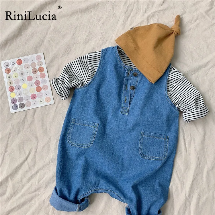 RiniLucia 2022 New Baby Sleeveless Romper Infant Boy Denim Jumpsuit Toddler Overalls Striped T Shirts Autumn Kids Clothes Set
RiniLucia 2022 New Baby Sleeveless Romper Infant Boy Denim Jumpsuit Toddler Overalls Striped T Shirts Autumn Kids Clothes Set