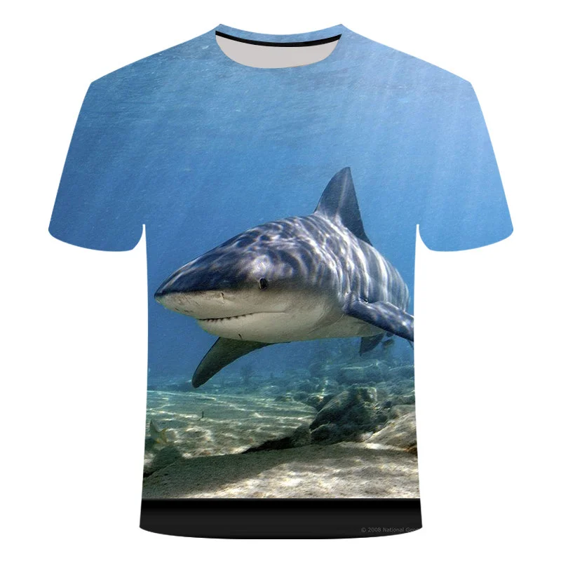 

Shark T shirt Men Animal Tshirts Casual Ocean Anime Clothes Ferocious T-shirts 3d Short Sleeve Hip hop Cool Style Mens clothes