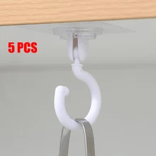5pcs Rotatable Hooks Adhesive Hook Ceiling Strong Bearing Stick Rack Kitchen Wall Key Hanger Bathroom Kitchen Door Hook Up