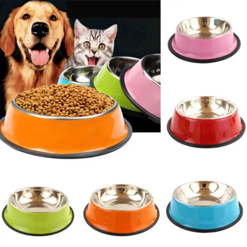 

Кормление домашних животных чаша, противоскользящая дорожная миска из нержавеющей стали для еды, миски для собак, кошек, щенков, 6 цветов