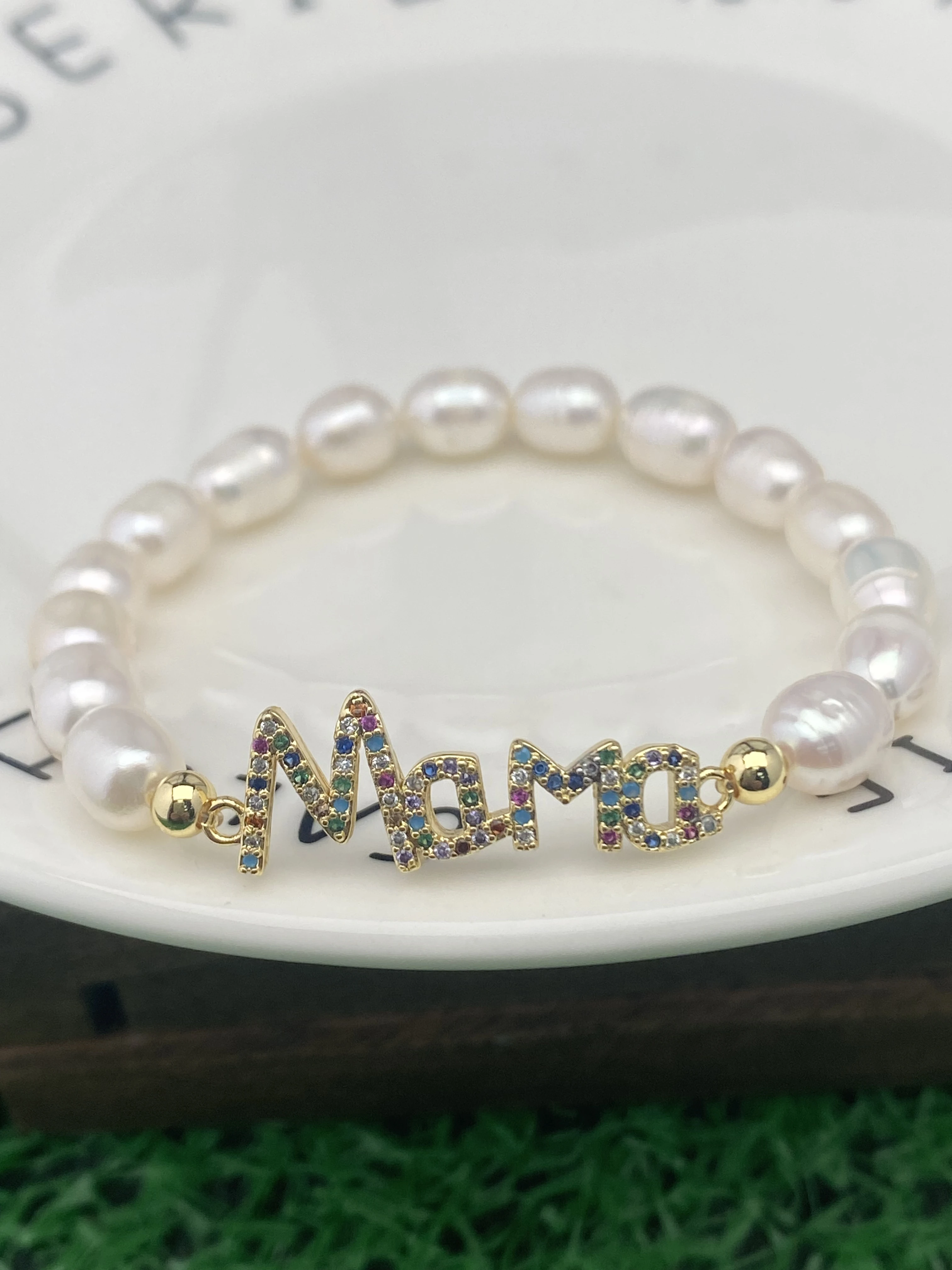

Pearl Bead Name Mama Stretch Bracelet Preppy Jewelry Thanksgiving Gifts for Mother