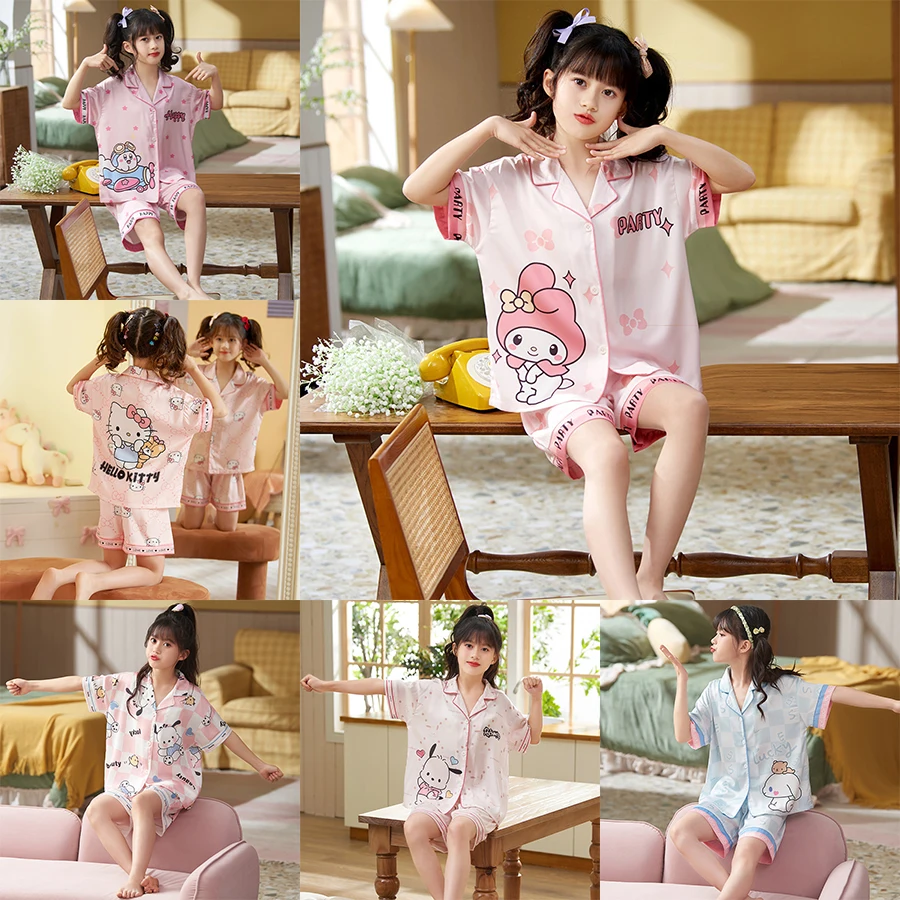 Hello Kitty Sanrio Children Pajama Sets Short-Sleeve Cartoon My Melody Sleepwear Set Summer Anime Ice Silk Homewear Kids Clothes
Hello Kitty Sanrio Children Pajama Sets Short-Sleeve Cartoon My Melody Sleepwear Set Summer Anime Ice Silk Homewear Kids Clothes
