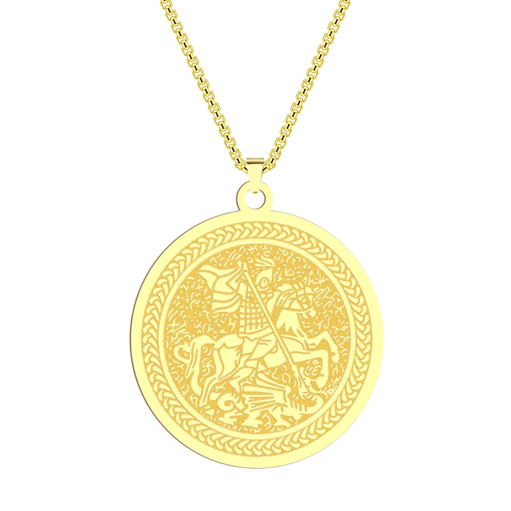 

Saint George Pendant Medallion Necklace For Men Women Stainless steel Warrior St. George's Dragon Totem Medallion Choker