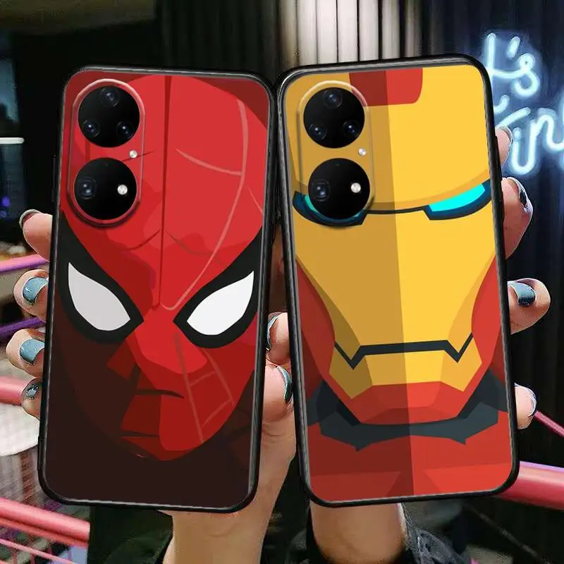 

Iron man Spider Man Marvel Phone Case For Huawei p50 P40 p30 P20 10 9 8 Lite E Pro Plus Black Etui Coque Painting Hoesjes comic