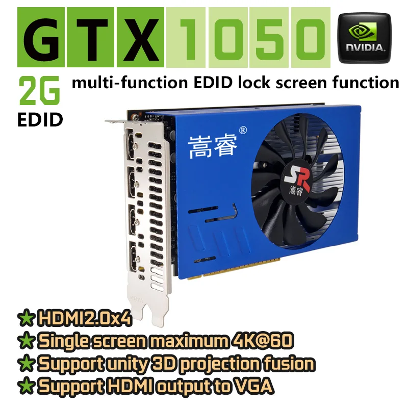 Мультиэкранная видеокарта Songrui GTX 1050, 2 Гб, HDMI2.0b интерфейс x4, проекция сращивания, проекция Fusion Edid, разрешение блокировки
Мультиэкранная видеокарта Songrui GTX 1050, 2 Гб, HDMI2.0b интерфейс x4, проекция сращивания, проекция Fusion Edid, разрешение блокировки