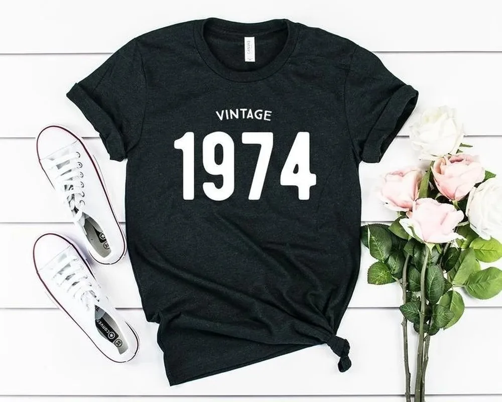 Cotton Women T Shirt Vintage 1974 Printed Tshirt Ladies Short Sleeve Tee Shirt Women Female Tops Clothes Camisetas Mujer
Cotton Women T Shirt Vintage 1974 Printed Tshirt Ladies Short Sleeve Tee Shirt Women Female Tops Clothes Camisetas Mujer