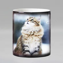 Cat Heat Reveal Coffee Mug, Ceramic Color Changing, Milk Tea Cups, Have a Good Day, Lovely Cat, Surprised Gift for Friends