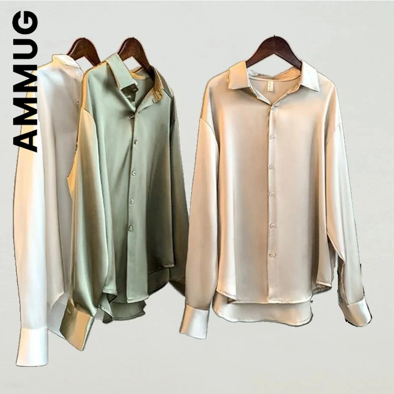Ammug Women Spring Summer Shirt Basic Simple Satin Imitation Silk Shirts Tops Women Soft Tops Slim Sexy Women's Top Female 
Ammug Women Spring Summer Shirt Basic Simple Satin Imitation Silk Shirts Tops Women Soft Tops Slim Sexy Women's Top Female