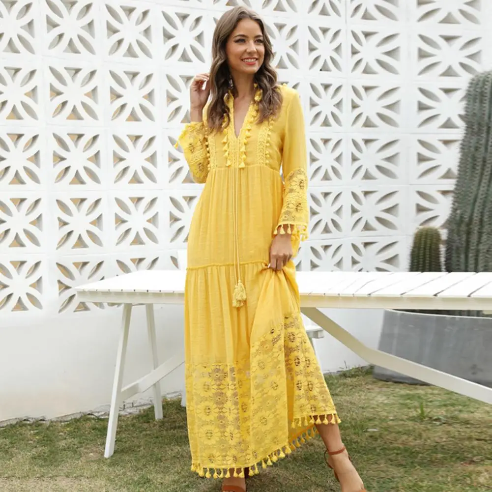 Party Dress Large Hem Holiday Dress Spring Autumn Floral Pattern Lace Stitching Fringe Decor Holiday Dress
Party Dress Large Hem Holiday Dress Spring Autumn Floral Pattern Lace Stitching Fringe Decor Holiday Dress