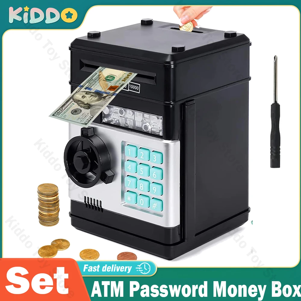 

ATM Mini Password Money Box Electronic Piggy Bank Safety Chewing Cash Coins Saving Box Automatic Deposit Banknote Kids Gifts