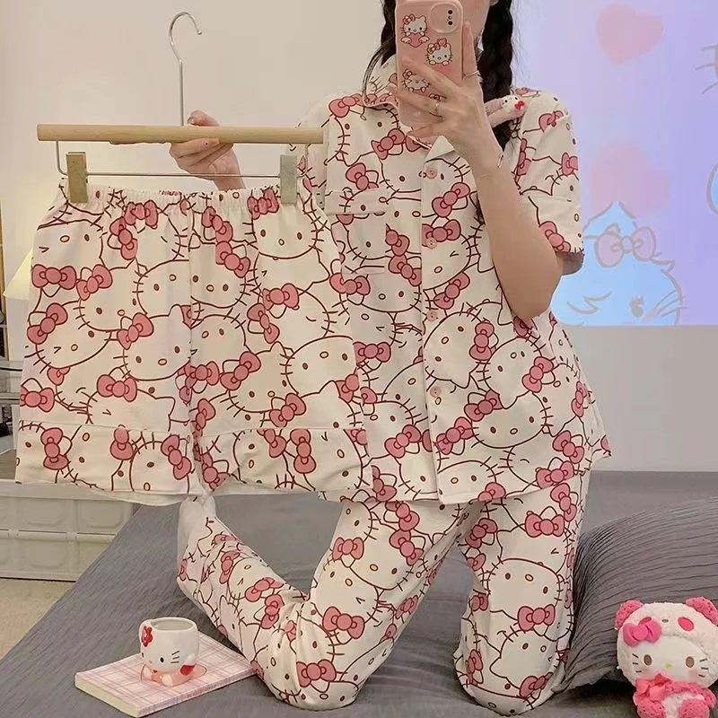 3pcs/set Sanrio Pajama Set Hello Kitty Melody Cinnamoroll Kuromi Women Summer Thin Short Sleeve Long pants Shorts Homewear Suit
3pcs/set Sanrio Pajama Set Hello Kitty Melody Cinnamoroll Kuromi Women Summer Thin Short Sleeve Long pants Shorts Homewear Suit