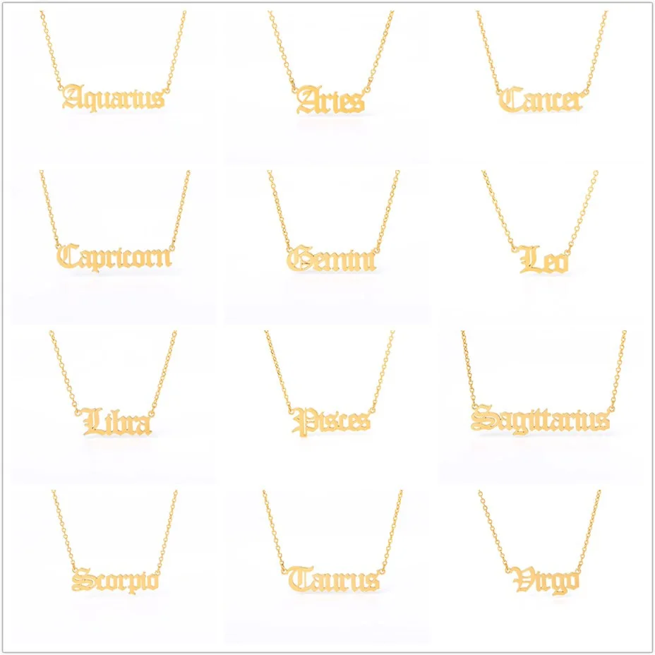 Fashion 14K Gold Mens Womens Necklaces twelve constellations Stainless steel retro English alphabet Korean fashion accessories
Fashion 14K Gold Mens Womens Necklaces twelve constellations Stainless steel retro English alphabet Korean fashion accessories