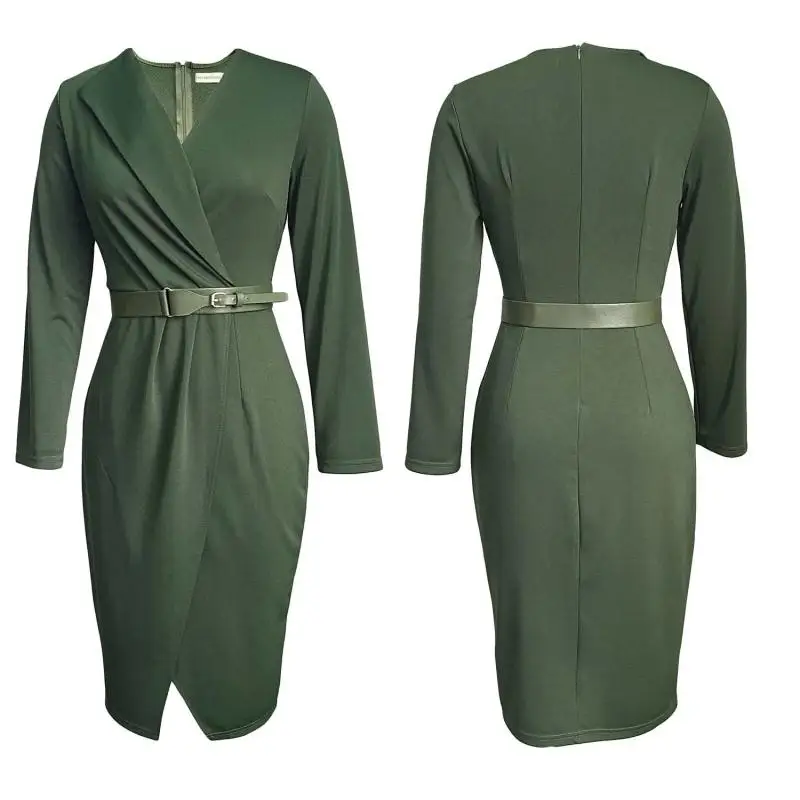 Designer green blue red belt fashion long sleeve solid color professional office large women's African dress
Designer green blue red belt fashion long sleeve solid color professional office large women's African dress