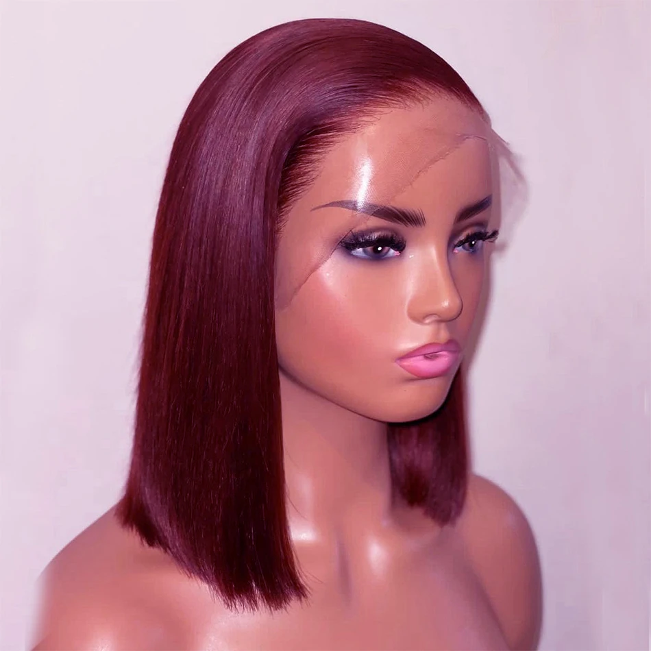 99j 180 Density Blunt Short Bob Burgundy Lace Front Wig for Black Women Deep Part Wine Red Preplucked Soft Natural Hairline Wig
99j 180 Density Blunt Short Bob Burgundy Lace Front Wig for Black Women Deep Part Wine Red Preplucked Soft Natural Hairline Wig