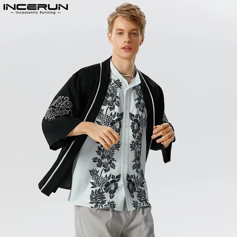 Chinoiserie Men's Totem Embroidery Contrast Color Blouse Casual Streetwear Medium Sleeve Cardigan Shirts S-5XL INCERUN Tops 2023 
Chinoiserie Men's Totem Embroidery Contrast Color Blouse Casual Streetwear Medium Sleeve Cardigan Shirts S-5XL INCERUN Tops 2023