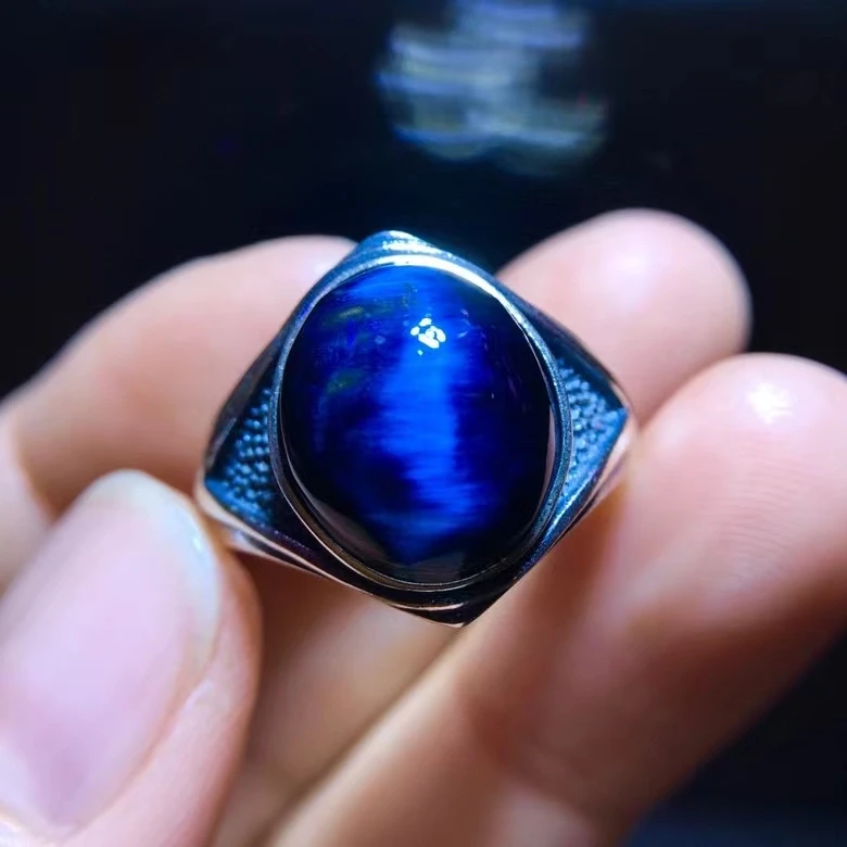 

Натуральное синее пьестерситовое вибрационное кольцо, овальное женское и мужское кольцо 13,3/11 мм, подарочное ювелирное изделие в Намибии, камень Петера AAAAA