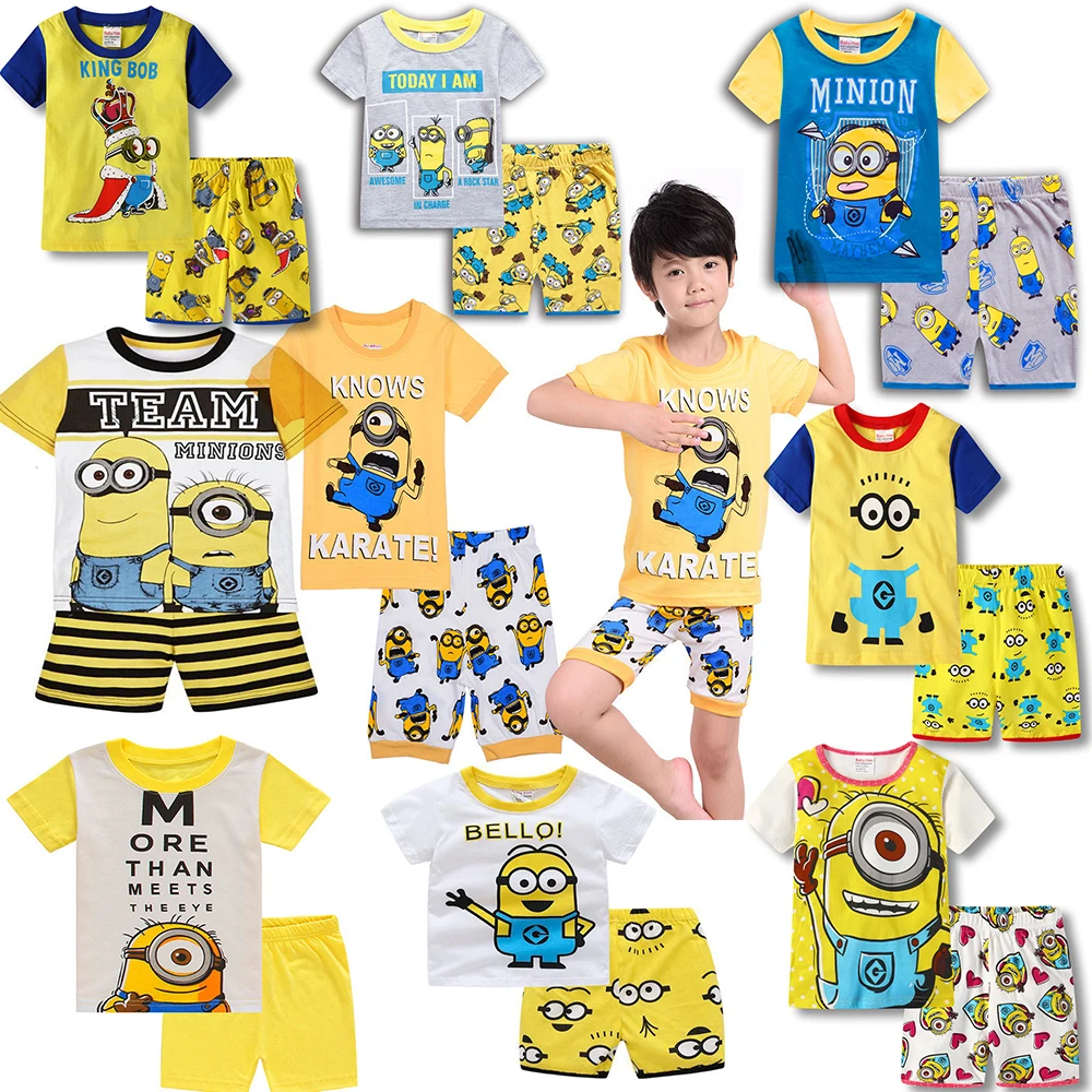 Minions Summer Girls and Boys Pajamas Set Cartoon Pattern One-eyed Little Yellow Short-sleeved Pajamas Cotton Homeclothes PIJAMA 
Minions Summer Girls and Boys Pajamas Set Cartoon Pattern One-eyed Little Yellow Short-sleeved Pajamas Cotton Homeclothes PIJAMA