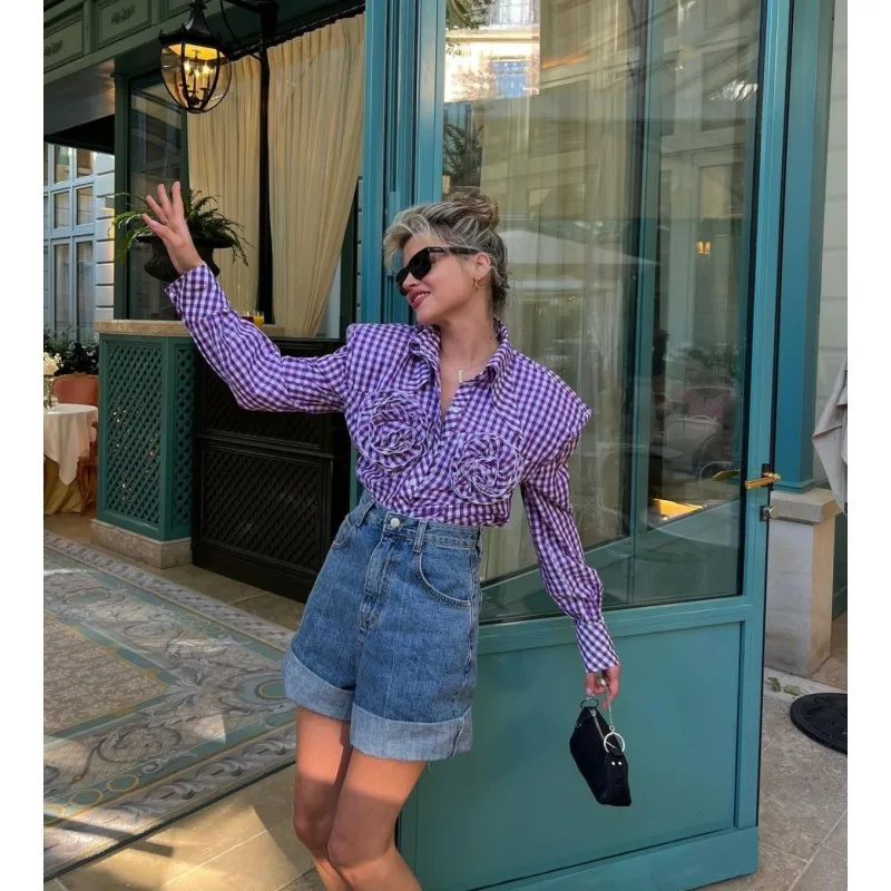 3D Flower Plaid Shirt 90s Women Vintage Long Sleeve Lapel Button Fairy Grunge Blouse Aesthetic OL Female Fashion Streetwear
3D Flower Plaid Shirt 90s Women Vintage Long Sleeve Lapel Button Fairy Grunge Blouse Aesthetic OL Female Fashion Streetwear