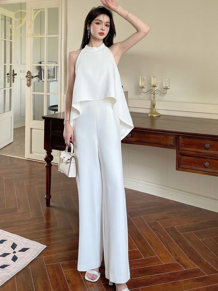 H Han Queen Elegant Sleeveless Summe Jumpsuits Women Wide Leg Trousers Long Playsuits Chic Casual High Waist Rompers Office New 
H Han Queen Elegant Sleeveless Summe Jumpsuits Women Wide Leg Trousers Long Playsuits Chic Casual High Waist Rompers Office New